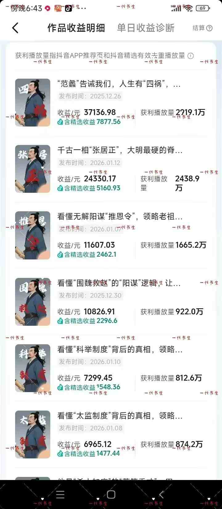 抖音300w粉丝博主的政史类科普视频教学，有大流量扶持，拿伙伴伙伴+精选独家双份收益-网创资源大全