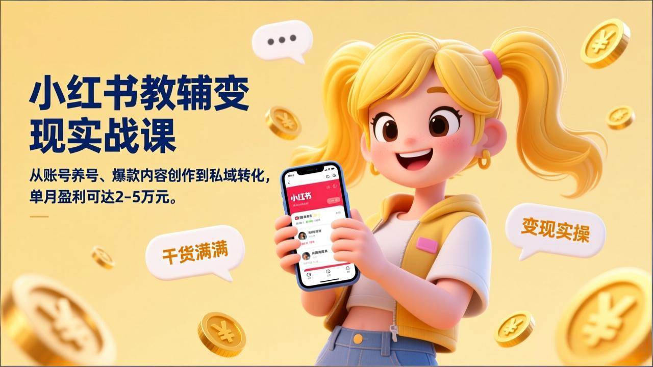 （17334期）小红书教辅变现实战课，从账号养号、爆款内容创作到私域转化，单月盈利可达2-5万元-网创资源大全