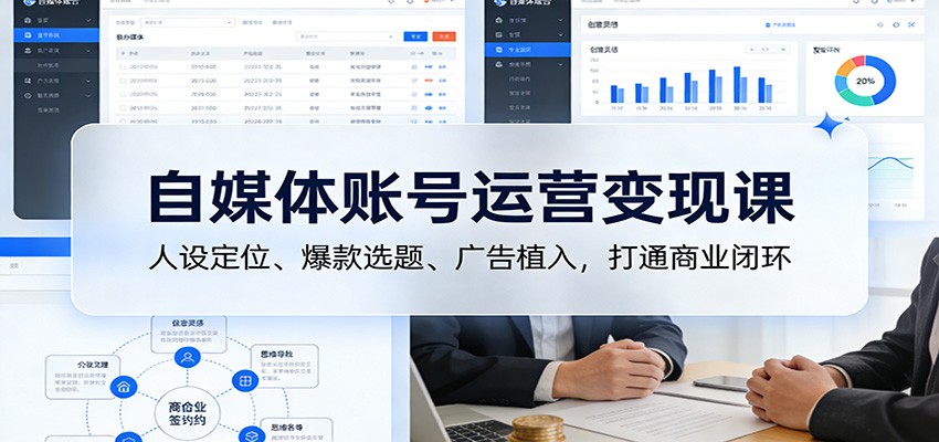 自媒体账号运营变现课:人设定位、爆款选题、广告植入,打通商业闭环-网创资源大全