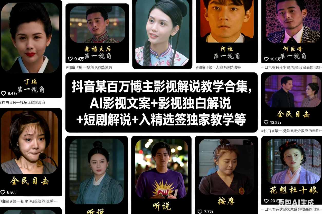 抖音某百万博主影视解说教学合集,AI影视文案+影视独白解说+短剧解说+入精选签独家教学等-网创资源大全
