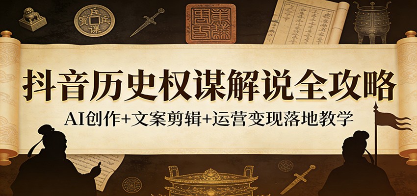 抖音历史权谋解说全攻略:AI创作+文案剪辑+运营变现落地教学-网创资源大全