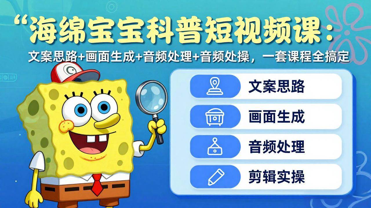 （17756期）海绵宝宝科普短视频课：文案思路+画面生成+音频处理+剪辑实操，一套课程全搞定-网创资源大全