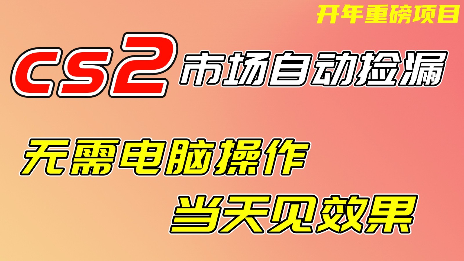 CS2市场挂机项，无需电脑操作，无需进入游戏，当天见效果，支持任何形式验证-网创资源大全