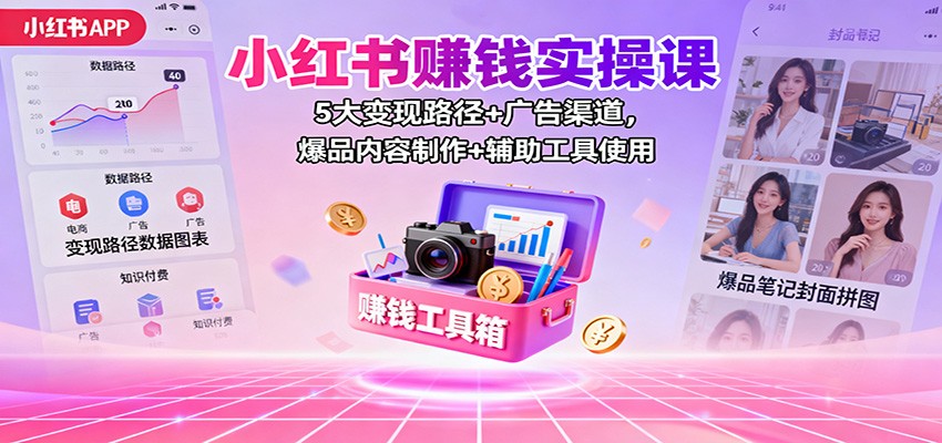 小红书赚钱实操课:5大变现路径+广告渠道,爆品内容制作+辅助工具使用-网创资源大全