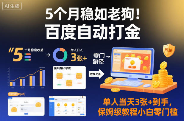 5个月稳如老狗！百度自动打金，单人当天3张+到手，保姆级教程小白零门槛【揭秘】-网创资源大全