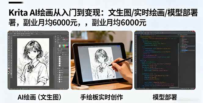图片[1]-（16222期）Krita AI绘画从入门到变现：文生图/实时绘画/模型部署，副业月均6000元-网创资源大全