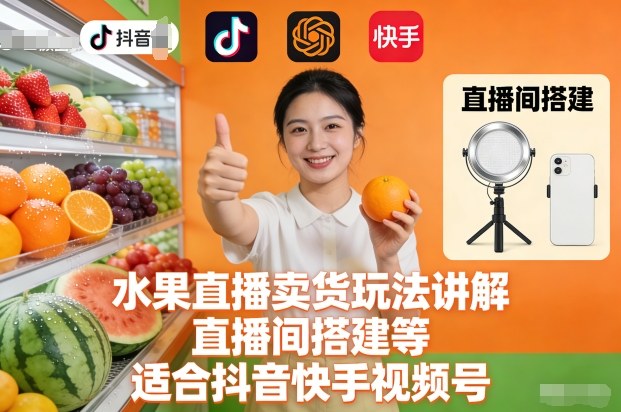水果直播卖货玩法讲解、直播间搭建等,适合抖音快手视频号-网创资源大全