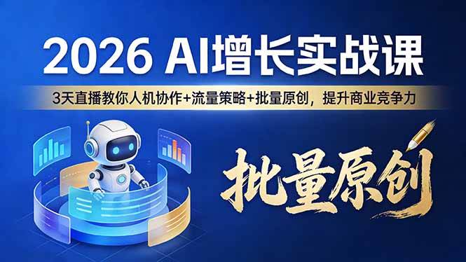 （17662期）2026 AI 增长实战课：3 天直播教你人机协作 + 流量策略 + 批量原创，提升商业竞争力-网创资源大全