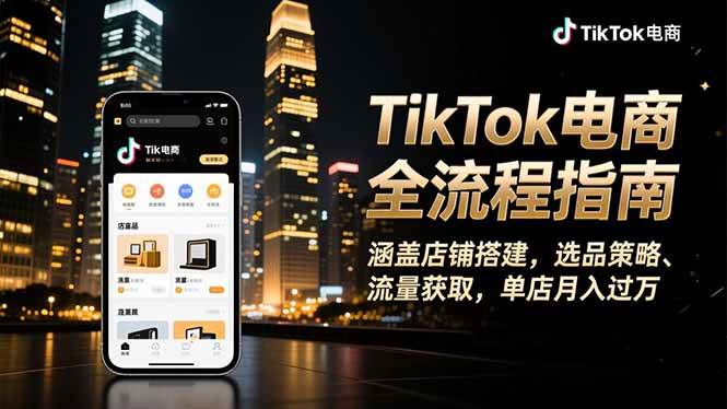 （16524期）TikTok电商全流程指南，涵盖店铺搭建、选品策略、流量获取，单店月入过万-网创资源大全
