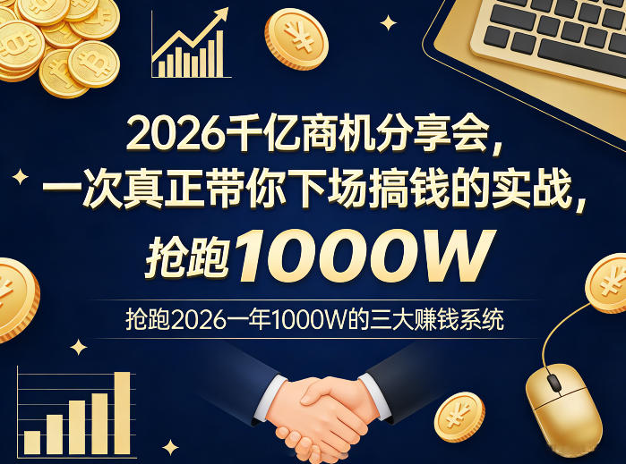 2026千亿商机分享会,一次真正带你下场搞钱的实战,抢跑2026一年1000W的三大賺钱系统-网创资源大全