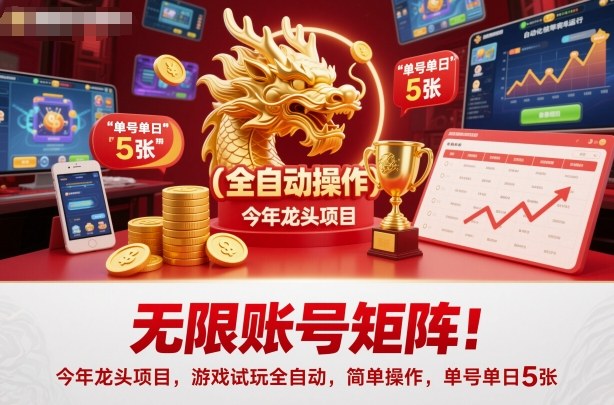 无限账号矩阵!今年龙头项目,游戏试玩全自动,简单操作,单号单日5张【揭秘】-网创资源大全