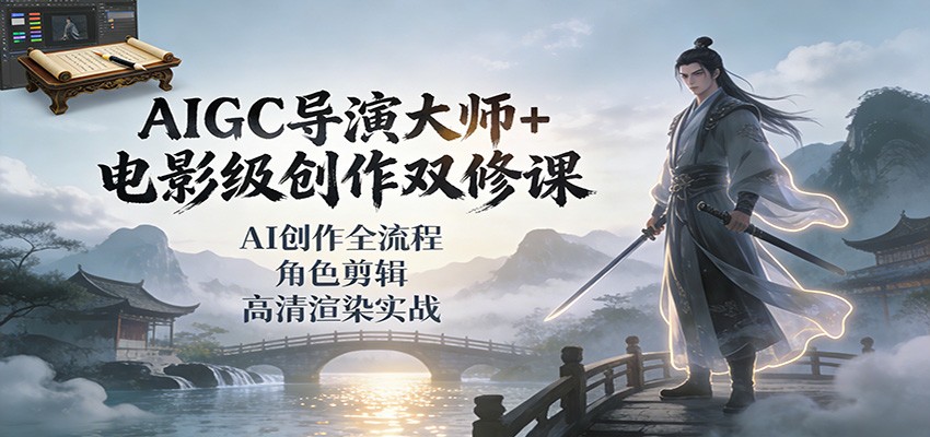 AIGC导演大师+电影级创作双修课：AI创作全流程、角色剪辑、高清渲染实战-网创资源大全