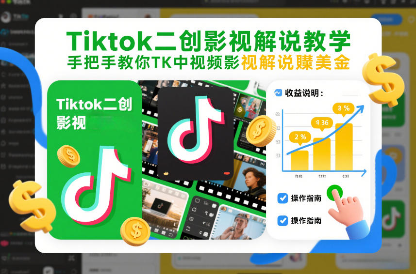 Tiktok二创影视解说教学，手把手教你TK中视频影视解说賺美金（更新26年1月）-网创资源大全