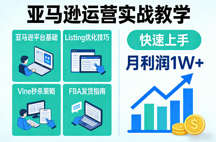 亚马逊运营实战教学,亚马逊平台+Listing优化+Vine秒杀+FBA发货等,快速上手,实现店铺月利润1W-网创资源大全