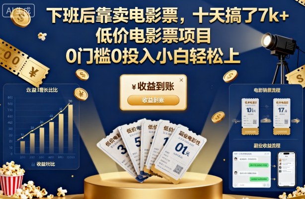 下班后靠卖电影票,十天搞了7k+,低价电影票项目,0门槛0投入小白轻松上手【揭秘】-网创资源大全