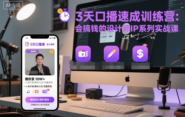 3天口播速成训练营,会搞钱的设计师IP系列实战课-网创资源大全