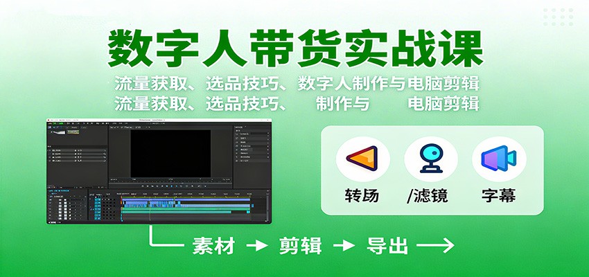 数字人变现实战课:流量获取、选品技巧、数字人制作与电脑剪辑-网创资源大全