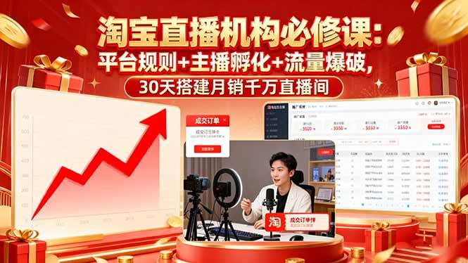 图片[1]-（16087期）淘宝直播机构必修课：平台规则/主播孵化/流量爆破,30天搭建月销千万直播间-网创资源大全