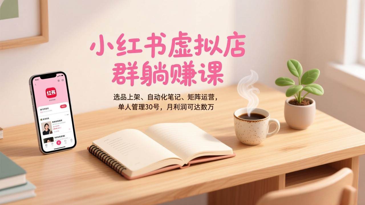 （17072期）小红书虚拟店群躺赚课，选品上架、自动化笔记、矩阵运营，单人管理30号，月利润可达数万-网创资源大全