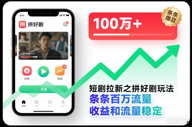 短剧拉新之拼好剧玩法，条条百万流量，收益和流量稳定-网创资源大全