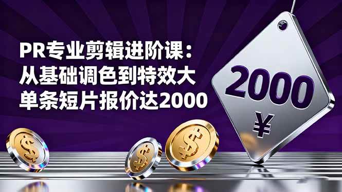 (16381期)PR专业剪辑进阶课:从基础调色到特效大片的进阶技能,单条短片报价达2000-网创资源大全
