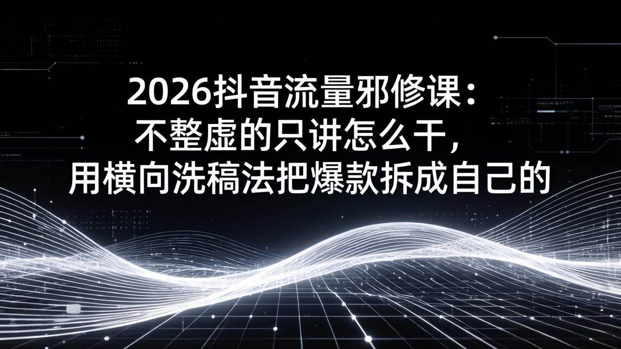 (17725期)2026抖音流量邪修课:不整虚的只讲怎么干,用横向洗稿法把爆款拆成自己的-网创资源大全