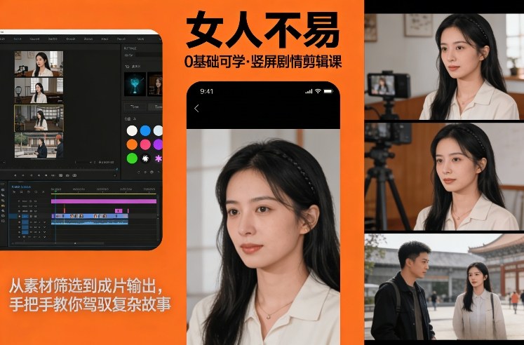 0基础可学！《女人不易》竖屏剧情剪辑课，从素材筛选到成片输出，手把手教你驾驭复杂故事-网创资源大全