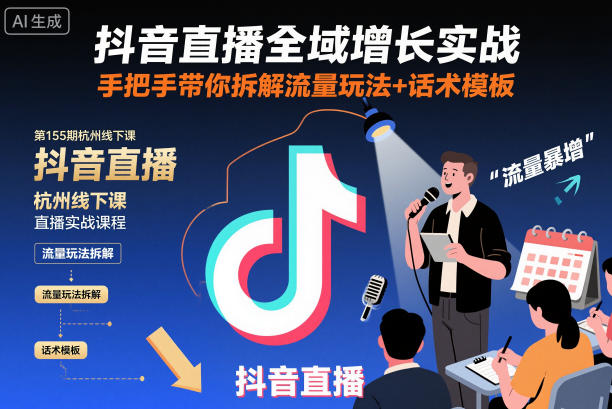 抖音直播全域增长实战第155期杭州线下课,手把手带你拆解流量玩法+话术模板-网创资源大全