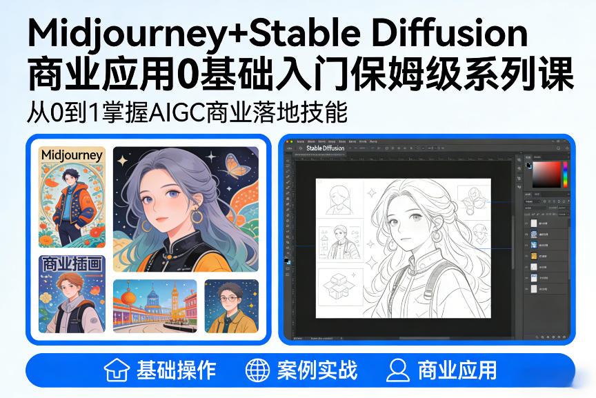 AIGC商业应用Midjourney+Stable Diffusion教程，0基础入门保姆级系列课-网创资源大全