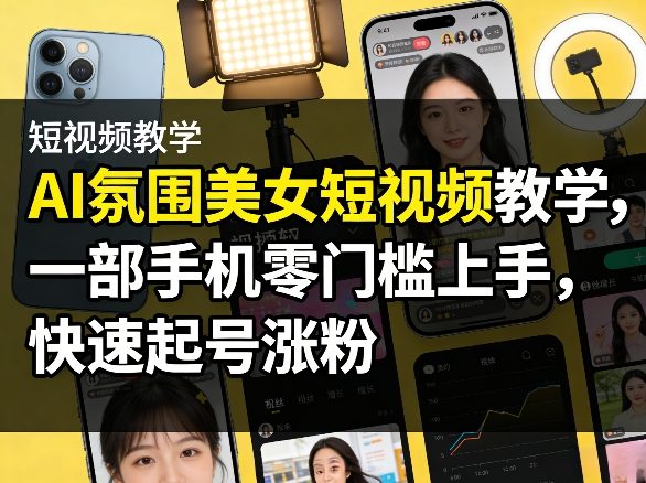 AI氛围美女短视频教学，一部手机零门槛上手，快速起号涨粉-网创资源大全