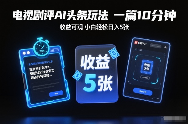 电视剧评AI头条玩法,一篇10分钟,收益可观,小白轻松日入5张+【独家】-网创资源大全