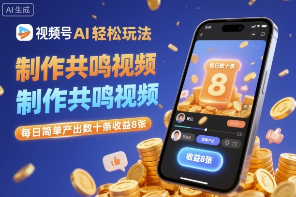 视频号AI轻松玩法,制作共鸣视频,每日简单产出数十条收益8张-网创资源大全
