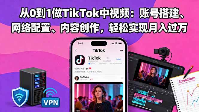 (16461期)从0到1做TikTok中视频:账号搭建、网络配置、内容创作,轻松实现月入过万-网创资源大全