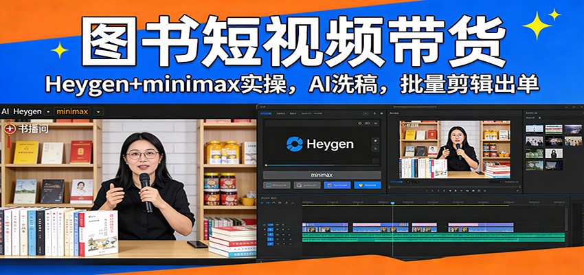 图书短视频带货：Heygen+minimax实操，AI洗稿 ，批量剪辑出单-网创资源大全
