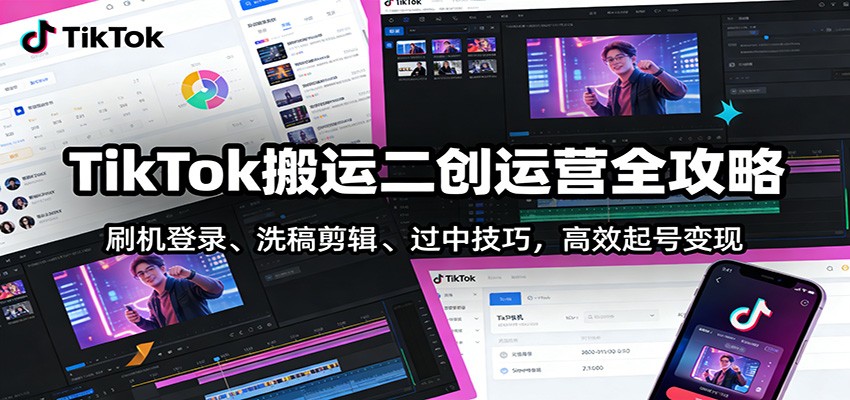 TikTok搬运二创运营全攻略：刷机登录、洗稿剪辑 、过中技巧，高效起号变现-网创资源大全