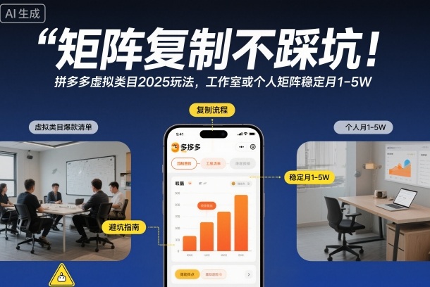 矩阵复制不踩坑！拼多多虚拟类目2025玩法，工作室或者个人矩阵稳定月1-5W【揭秘】-网创资源大全