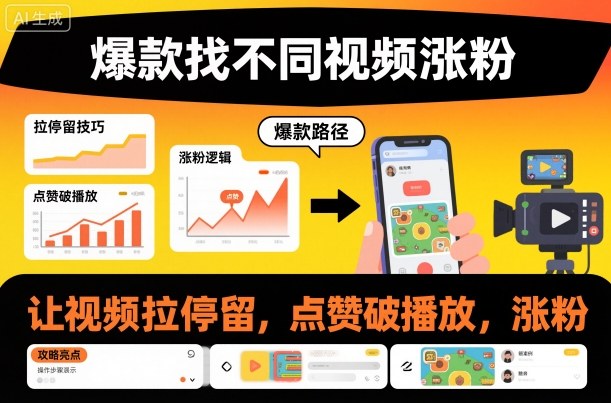 爆款找不同视频涨粉，让视频拉停留，实现点赞，破播放，涨粉-网创资源大全