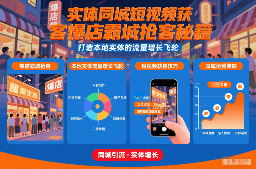 实体同城短视频获客爆店霸城抢客秘籍，打造本地实体的流量增长飞轮-网创资源大全