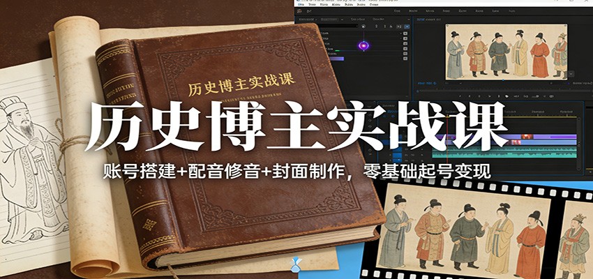 历史博主实战课：账号搭建+配音修音+封面制作，零基础起号变现-网创资源大全
