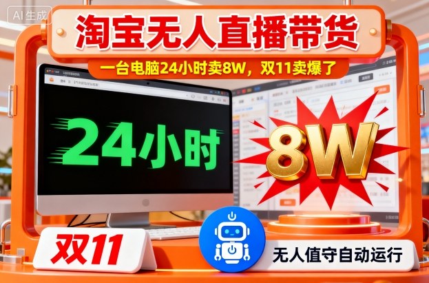淘宝无人直播带货,一台电脑214小时卖8W,双11卖爆了【揭秘】-网创资源大全