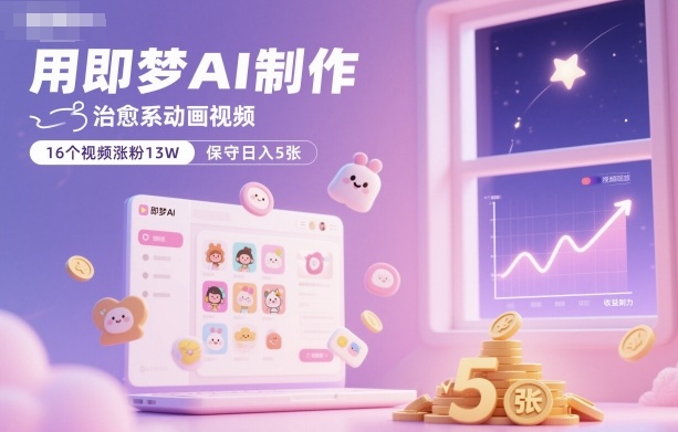 用即梦AI制作治愈系动画视频,16个视频涨粉13W,保守日入5张-网创资源大全