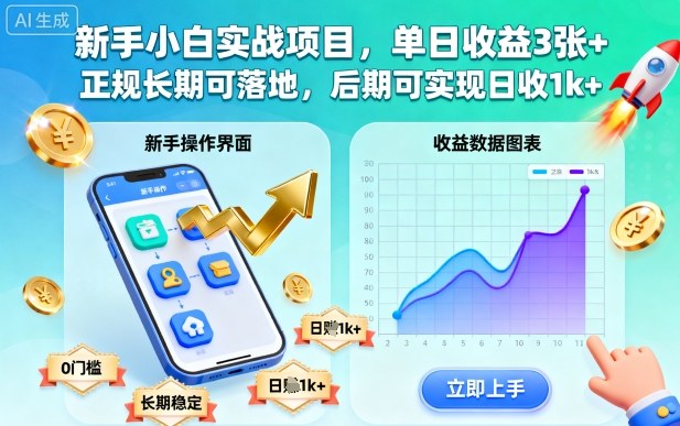 新手小白实战项目,单日收益3张+,正规长期可落地,后期可实现日收1k+【揭秘】-网创资源大全