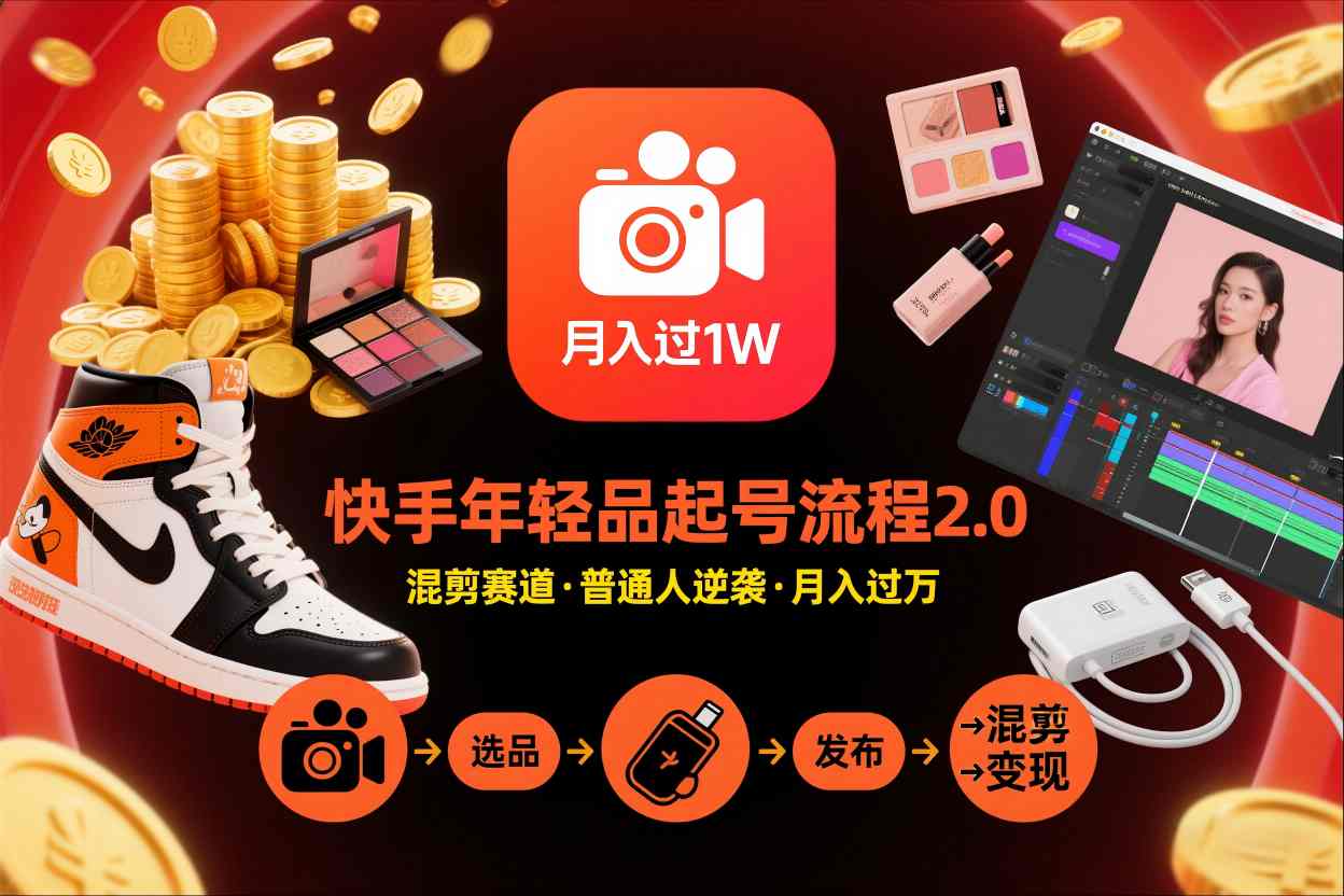 快手短视频带货年轻品起号流程2.0，快手年轻品混剪赛道，普通人也能月入过1W-网创资源大全