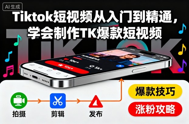 Tiktok短视频从入门到精通,学会制作TK爆款短视频-网创资源大全