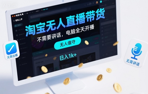 淘宝无人直播带货,不需要出镜,不需要讲话,电脑全天开播,轻松上手,日入1k+【揭秘】-网创资源大全