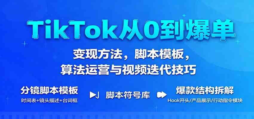TikTok从0到爆单:变现方法,脚本模板,算法运营与视频迭代技巧-网创资源大全
