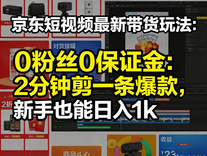京东短视频最新带货玩法，0粉丝0保证金，2分钟剪一条爆款，新手也能日入1k+【揭秘】-网创资源大全