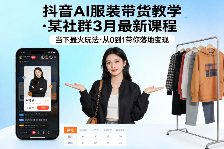抖音AI服装带货教学,某社群3月最新课程,当下最火玩法,从0到1带你落地变现-网创资源大全