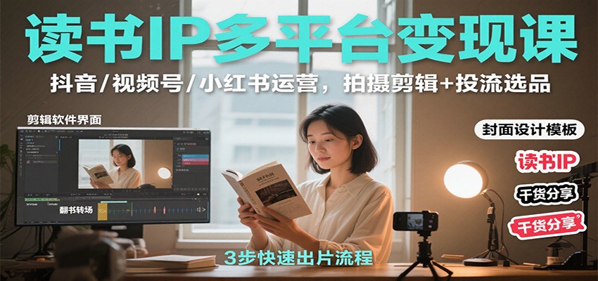 读书IP多平台变现课:抖音/视频号/小红书运营,拍摄剪辑+投流选品-网创资源大全