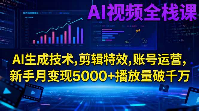 (16603期)AI视频全栈课:AI生成技术,剪辑特效,账号运营,新手月变现5000+播放量破千万-网创资源大全